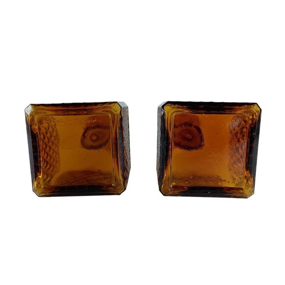 Indiana Glass Amber Square Diamond Point Pair Of Decanters Vintage Barware - Picture 8 of 8